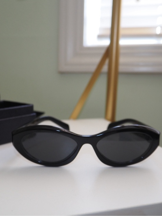 Prada Accessories - PRADA Symbole Oval Black Acetate Sunglasses SPR04Y Silver Logo with Box
